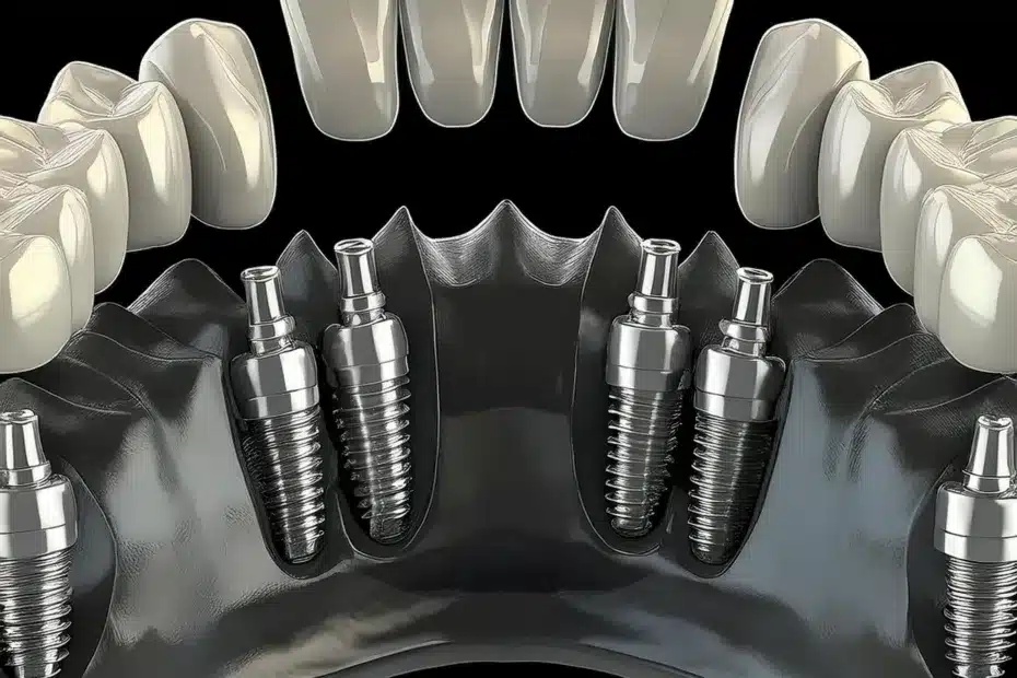 Firefly Generate a realistic and 3D photo of titanium all on 6 dental implants. 47303